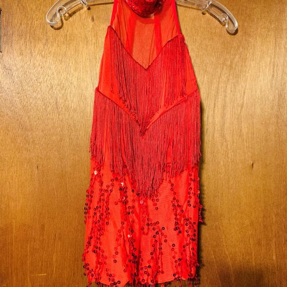kelle Costumes Kelle Dance Costume Red Sequin Fringe Girls L Poshmark